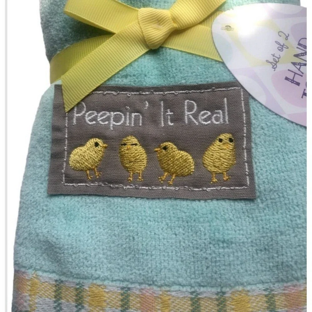 Easter Chicks Hand Towels Peepin It Real Bathroom Bath Summer Spring Set of 2